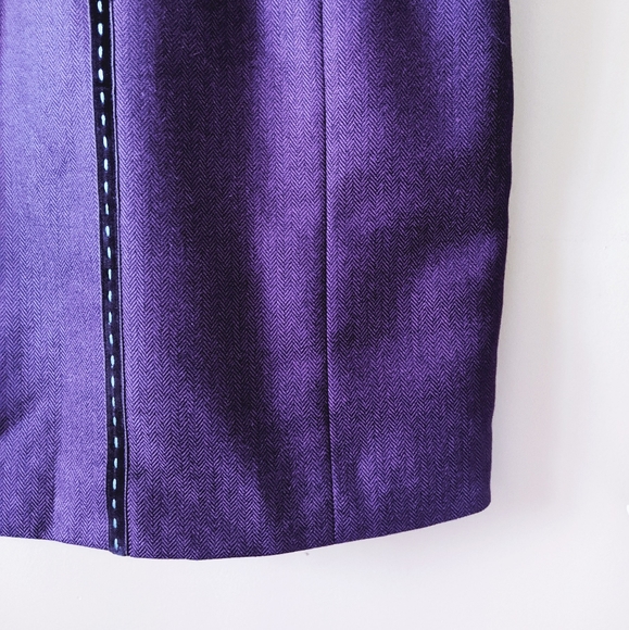 purple long sleeve wool dress with velvet vollar - Picture 3 of 6